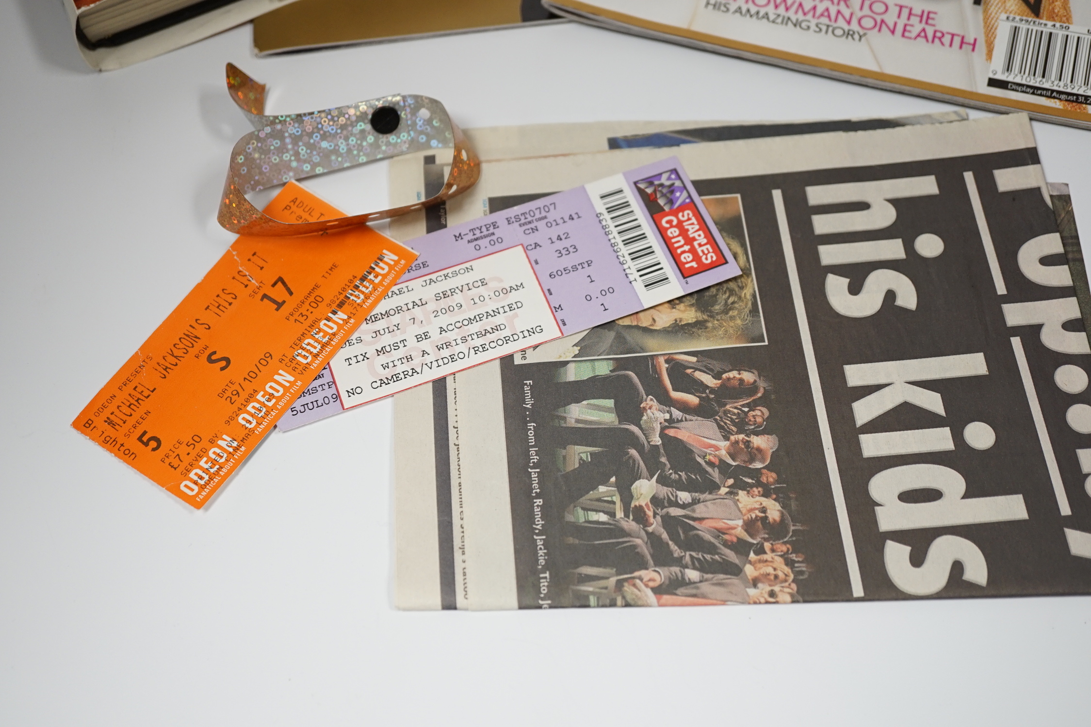 An archive of Michael Jackson related memorabilia, including an autograph on an envelope with letter explaining how it was collected